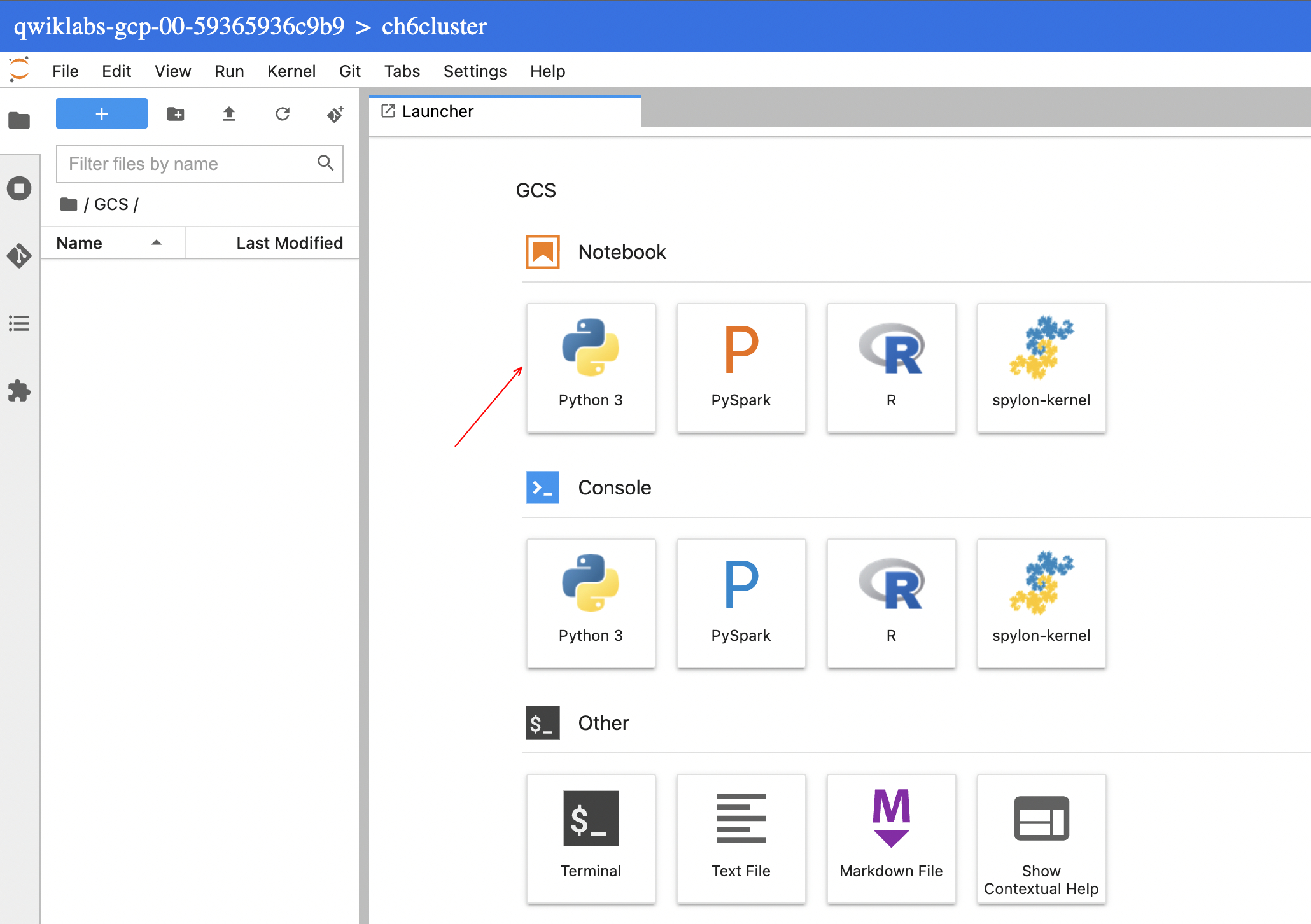 The Python 3 tile highlighted in the launcher