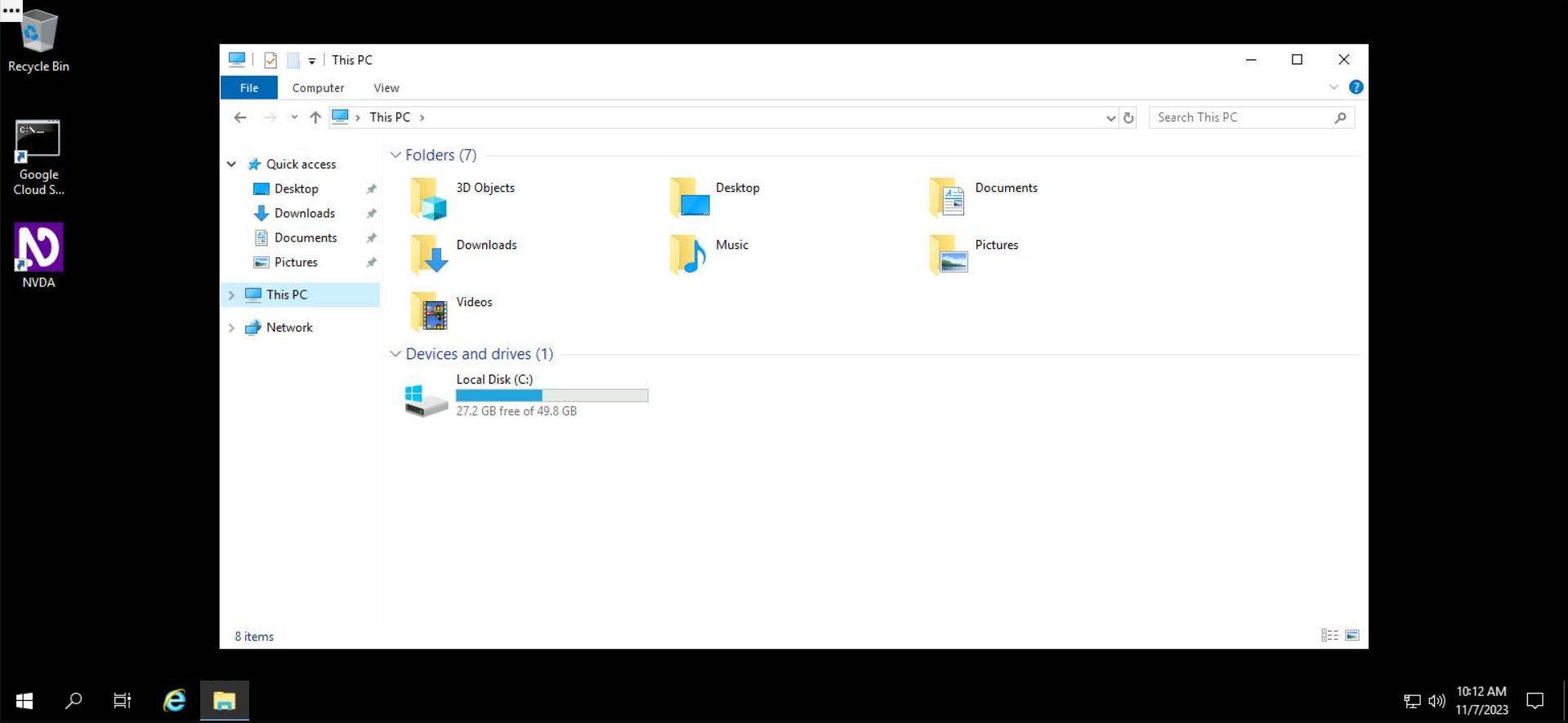 Screenshot of a Windows desktop, open to File Explorer. Within File Explorer, the user has selected "This PC" to access the C disk.