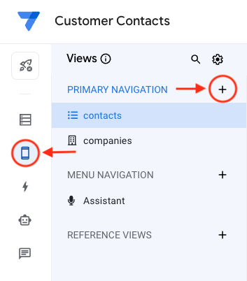 The navigation path to 'New View' in the AppSheet editor