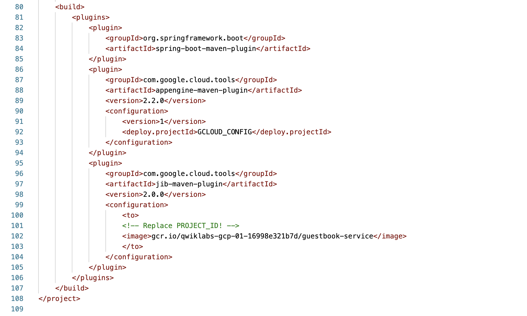 Lines of code including new plugin definition for the Jib Maven plugin