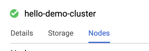 [ノード] タブがハイライト表示された hello-demo-cluster