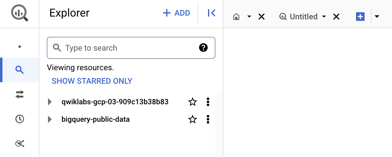 The bigquery-public-data project listed in the Explorer panel