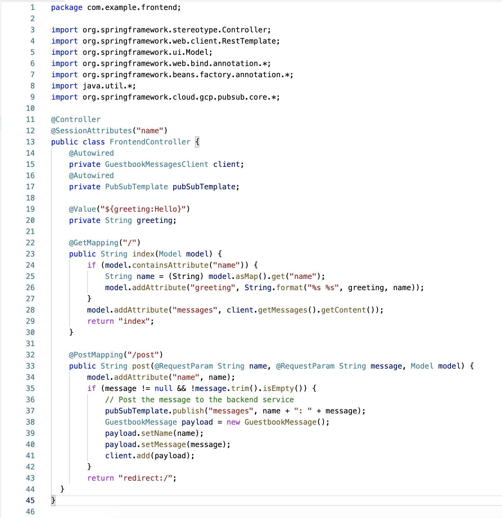 The 45 lines of FrontendController.java code