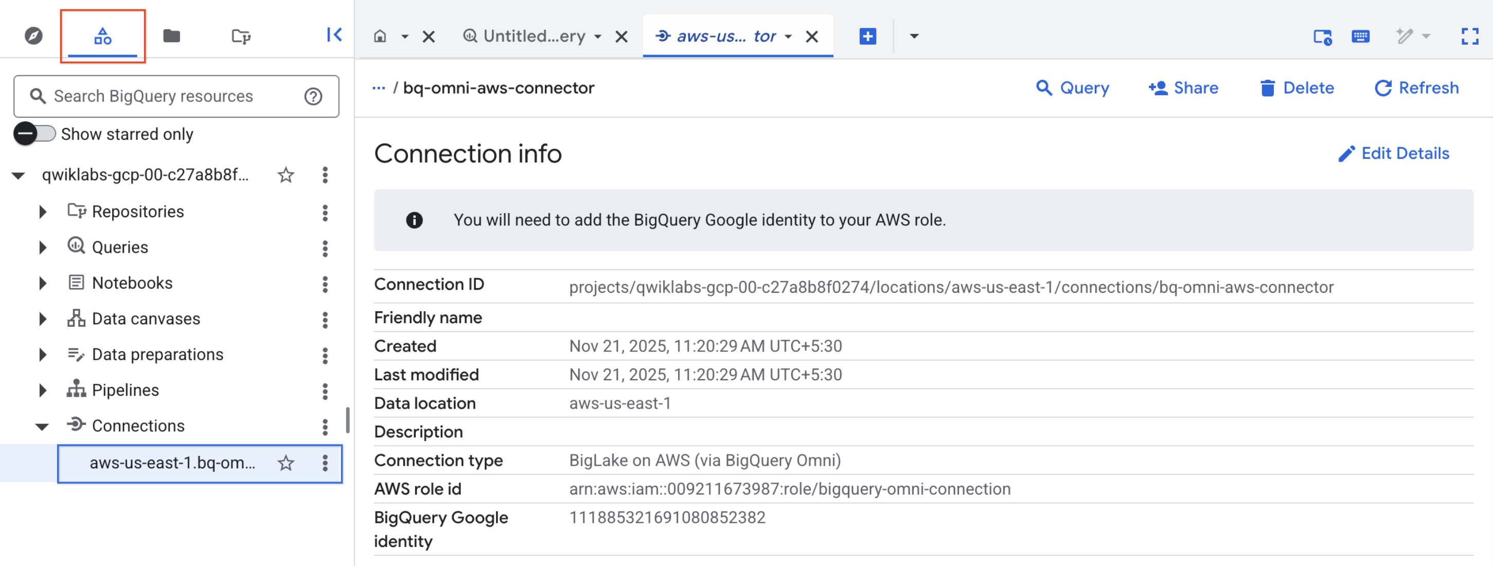 bigquery connection resource info