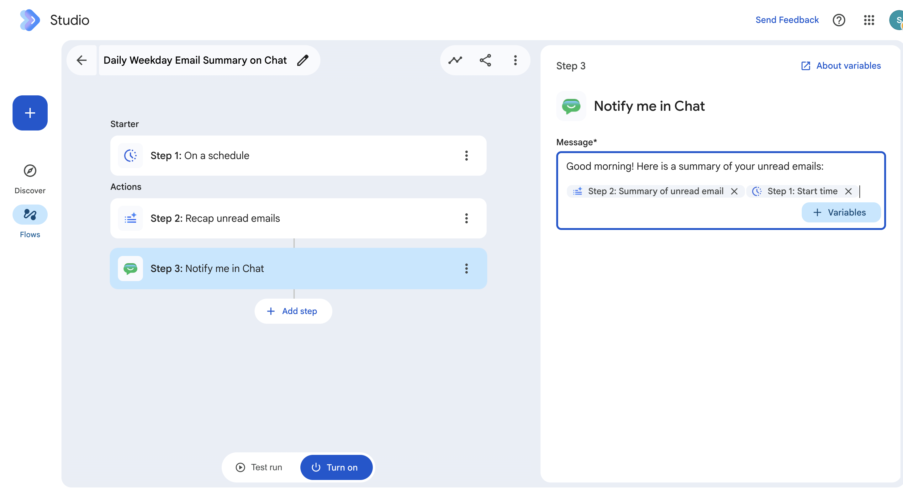 Step 3: Notify me in chat edit box with updated variables