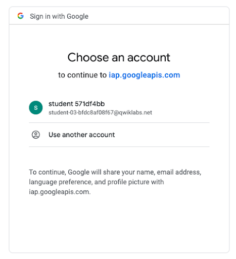 Google account integrated authentication dialog