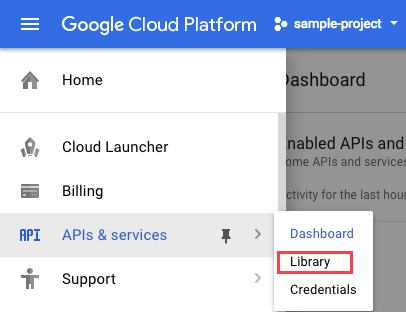 The highlighted navigation path to the library option