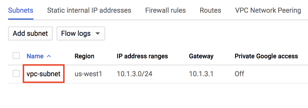 서브넷 탭 페이지 내에서 강조 표시된 vpc-subnet