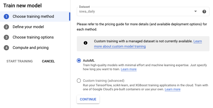 Train new model dialog