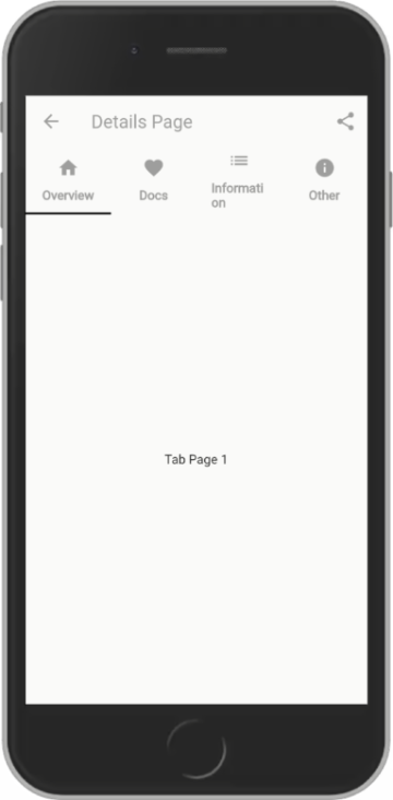 A mobile phone screen open on the Overview tabbed page which displays the follwoing text: Tab Page 1