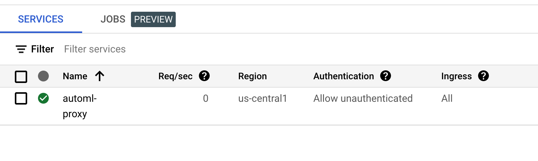 Point de terminaison du proxy automl