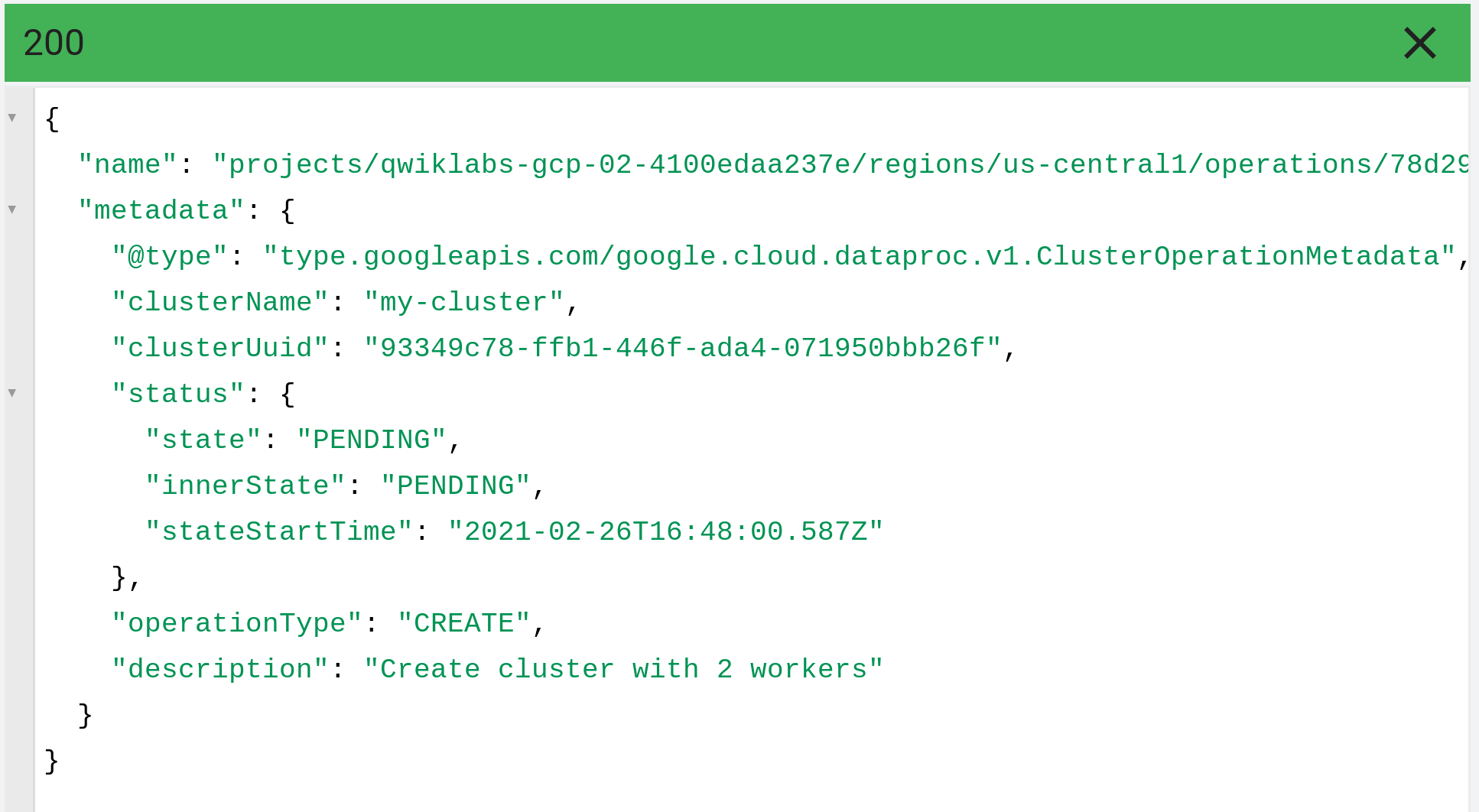 Resultados de la API de Dataproc