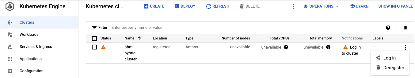 Log in and Deregister listed in the More options menu.