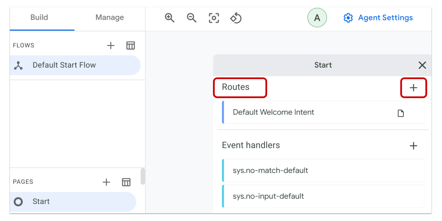 Routes and plus icon highlighted