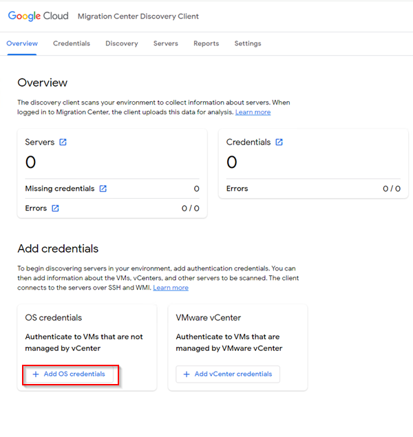 Add OS credentials button at the overview page.
