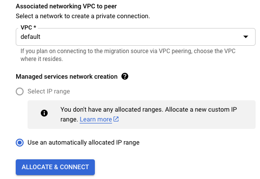 Mantenha a opção padrão selecionada para usar um intervalo de IP alocado automaticamente.