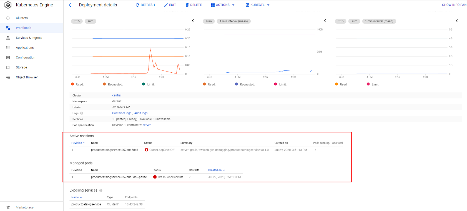 The Active Revisions section highlighted on the Deployment details page