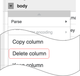 Delete column menu selection