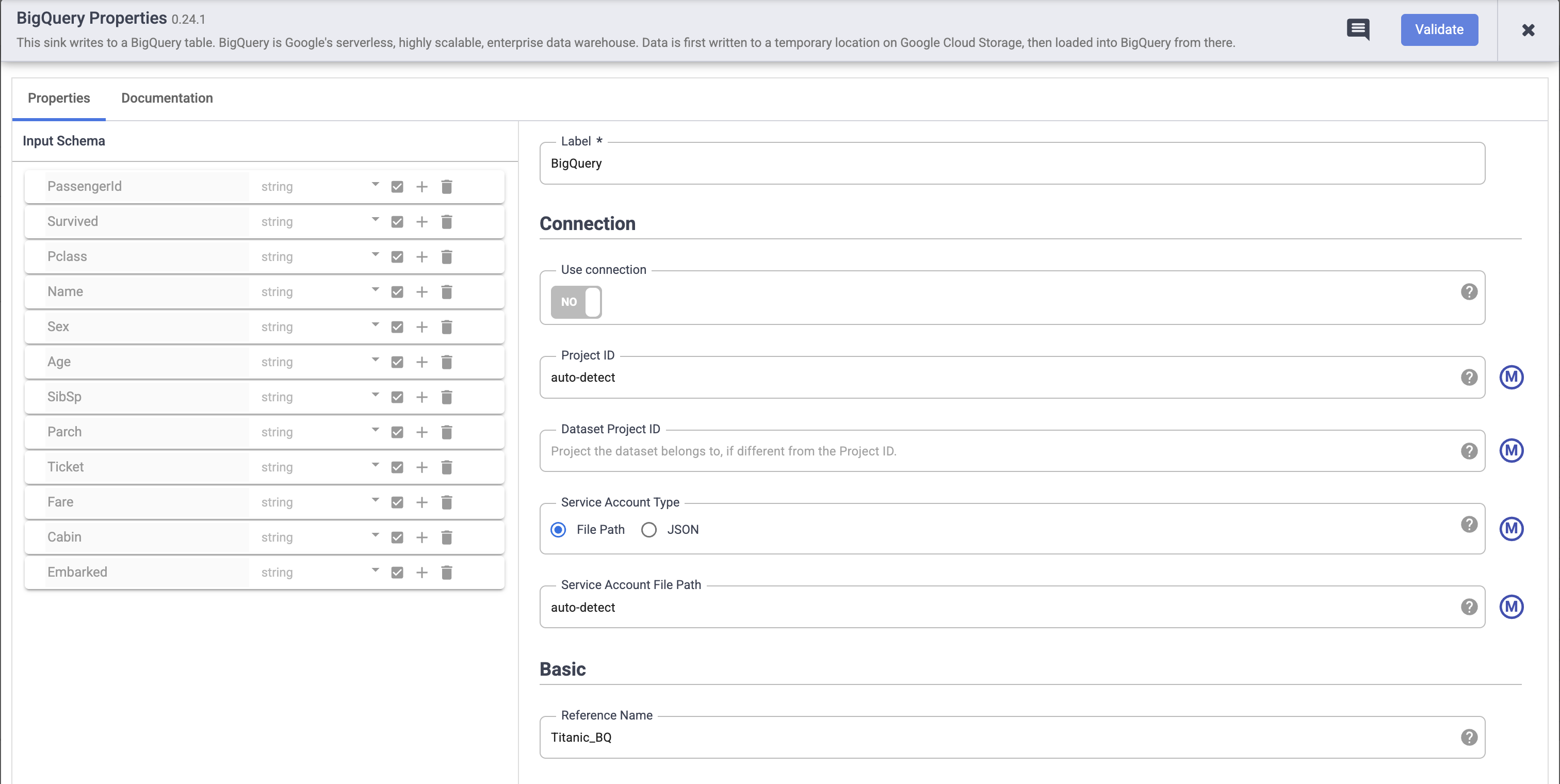 BigQuery properties configuration