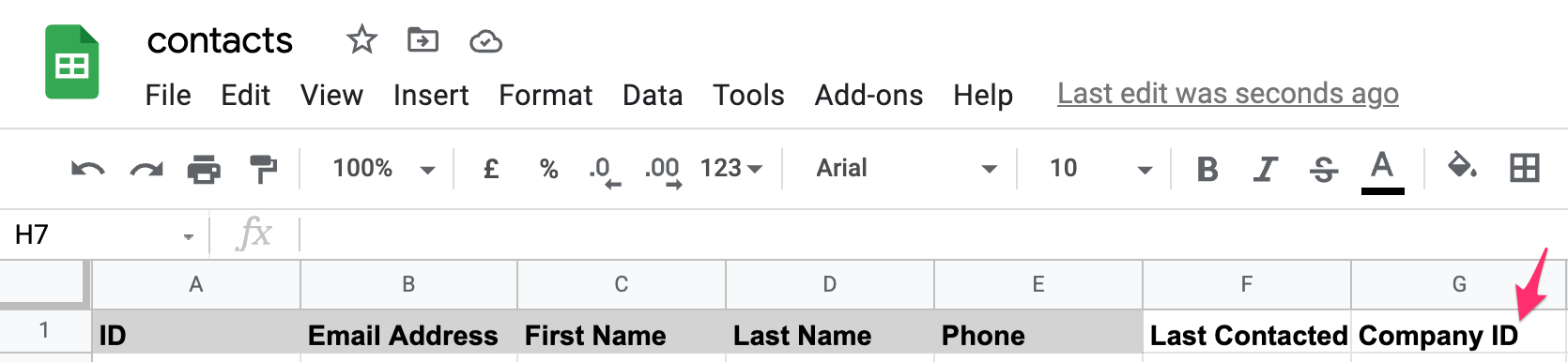 The Company ID column highlighted on the sheet