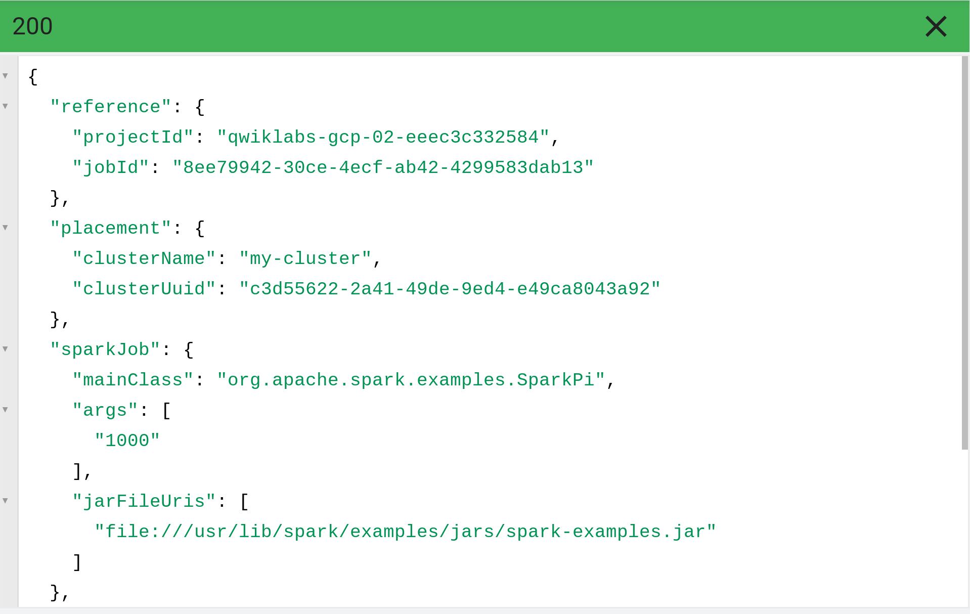 Resultados de la API de Dataproc