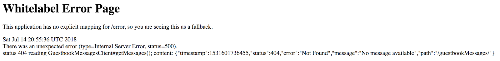Allowlabel Error Page with the message: This application has no explicit mapping for /error, so you're seeing this as a fallback