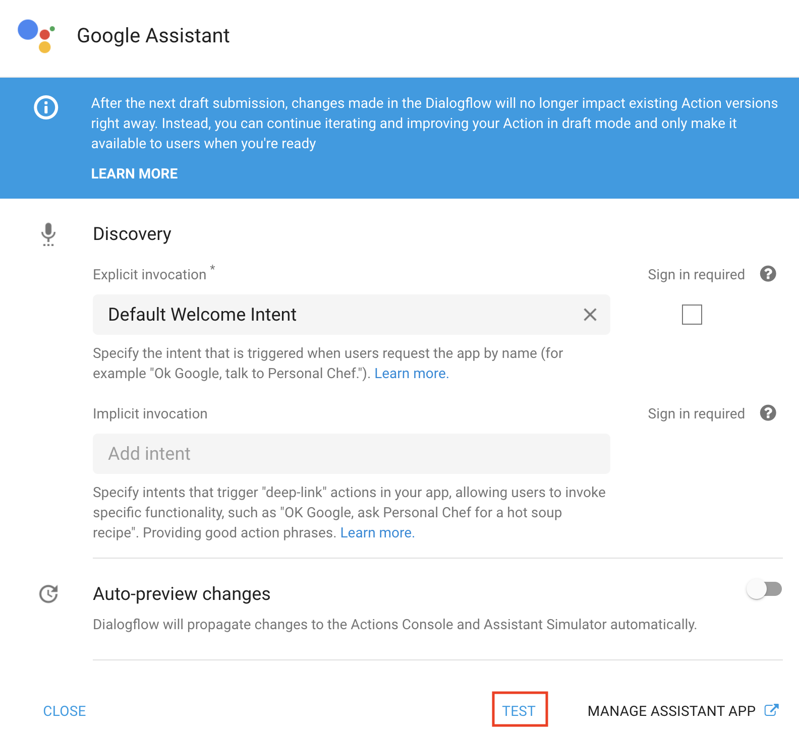 Google Assistant Actions simulator