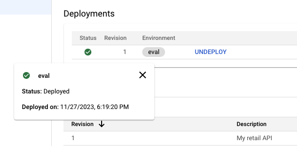 Status: Currently on eval: Revision 1. In this instance, "Revision 1" is green.