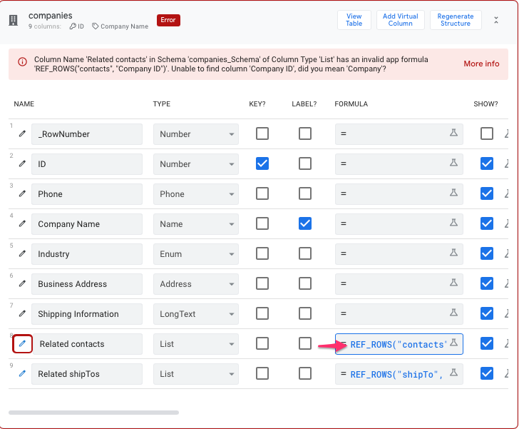 Expression Assistant shows related contacts error.