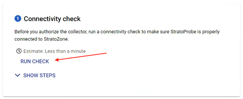 The connectivity check pop-up, wherein the option Run Check is highlighted.