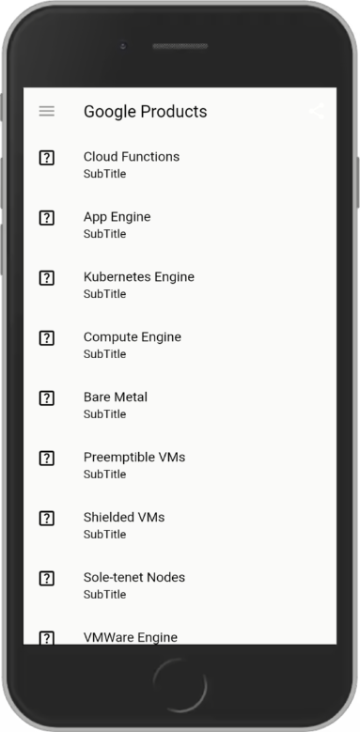 A mobile phone screen displaying a list of subtitles below the Google Products title