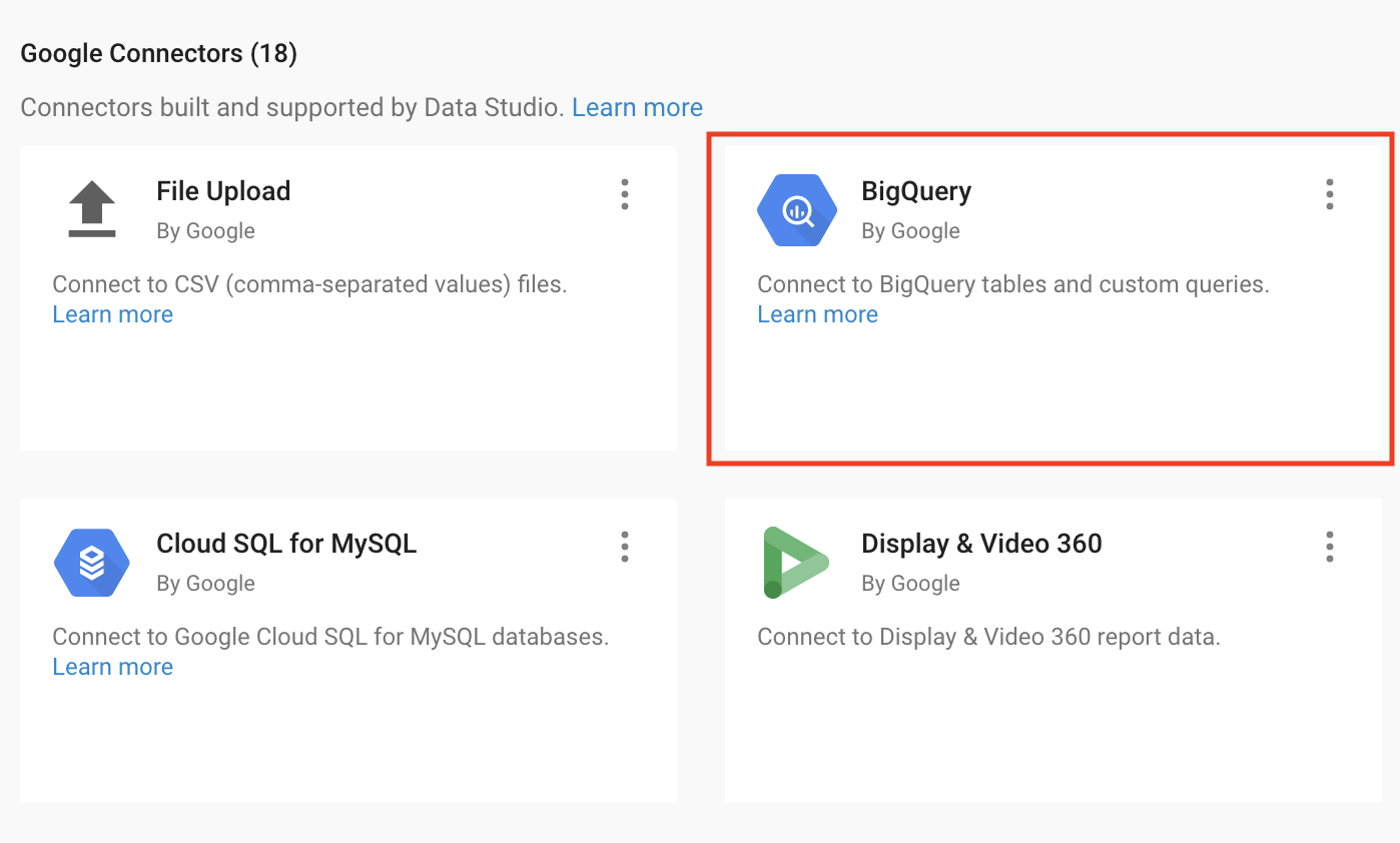 BigQuery in the Google Connectors section