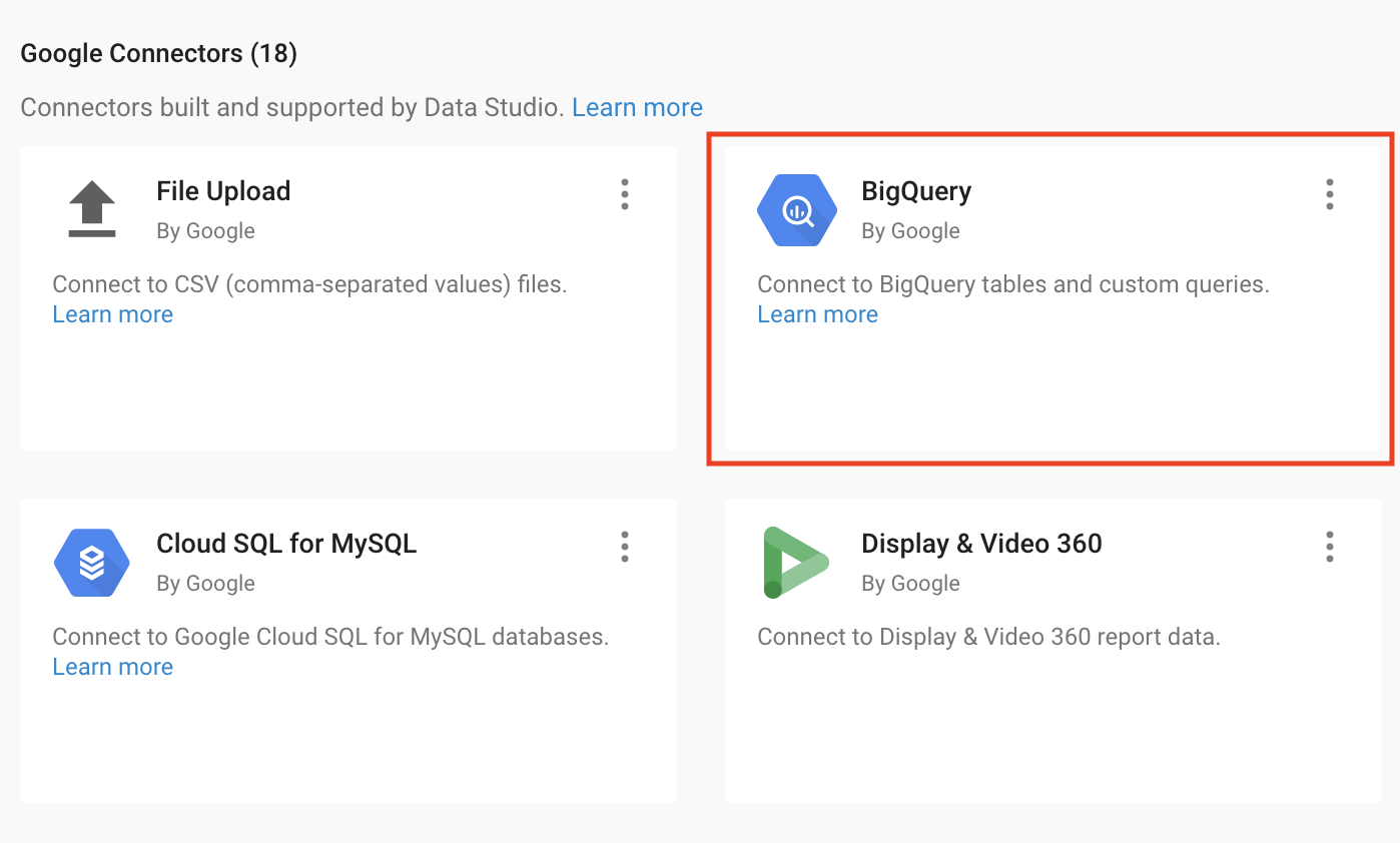 Google Connectors (Google Bağlayıcıları) bölümünde BigQuery