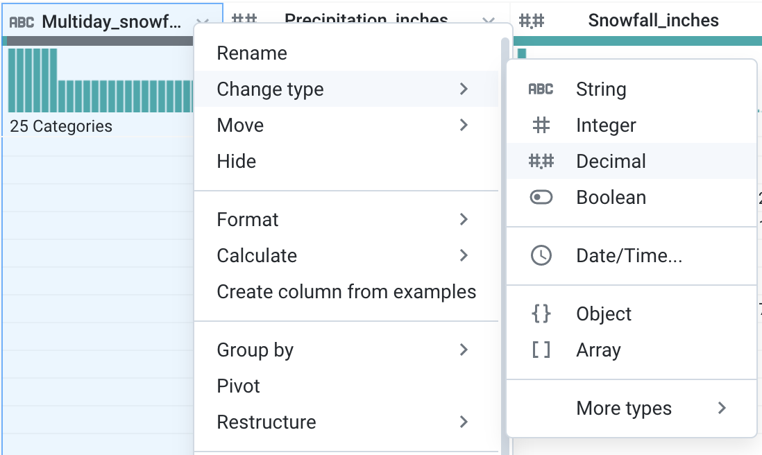 Dataprep columns