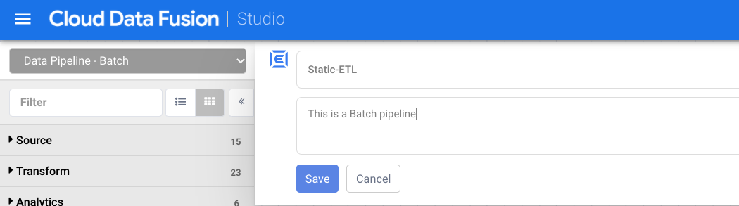 Data pipeline batch name field