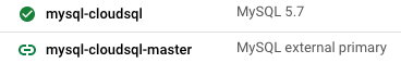 The instance named mysql-cloudsql is labeled as the primary instance.