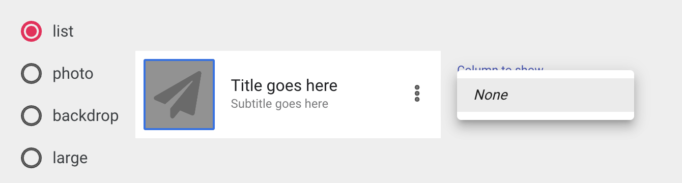 The selected list option and highlighted photo field.