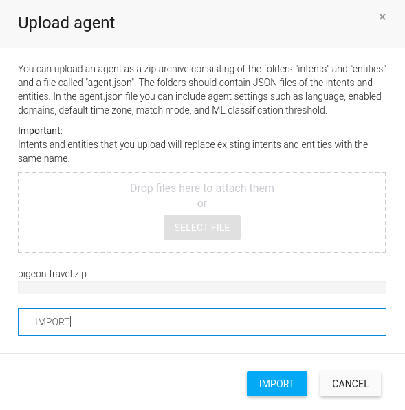 Upload agent page