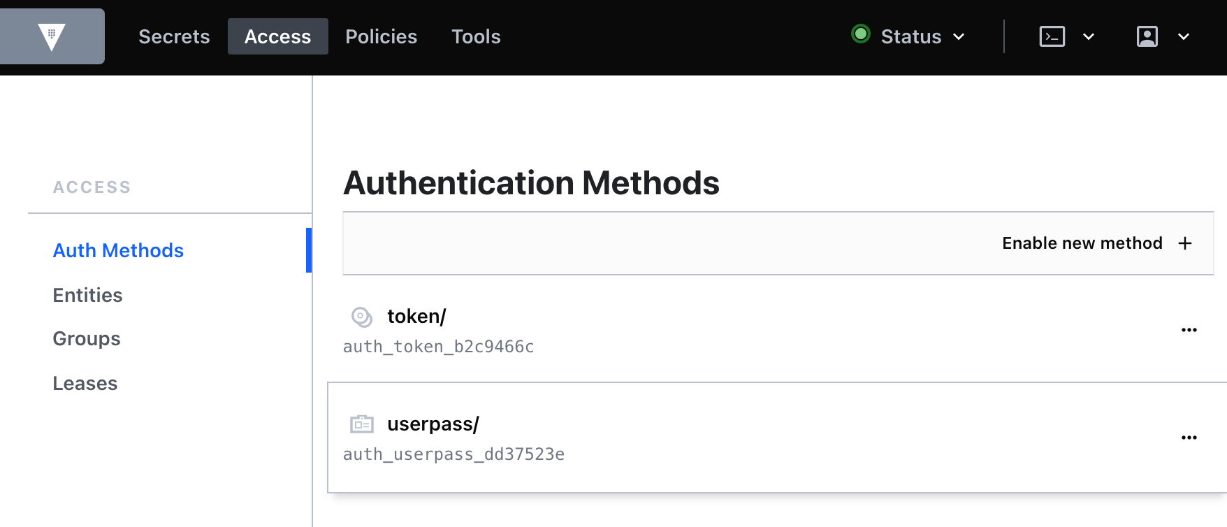 Authentication Methods page.