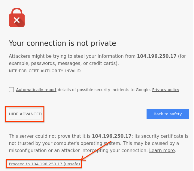 Your connection is not private alert notification.