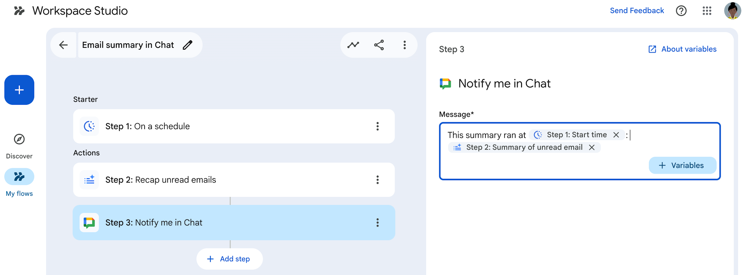 Step 3: Notify me in chat edit box with updated variables