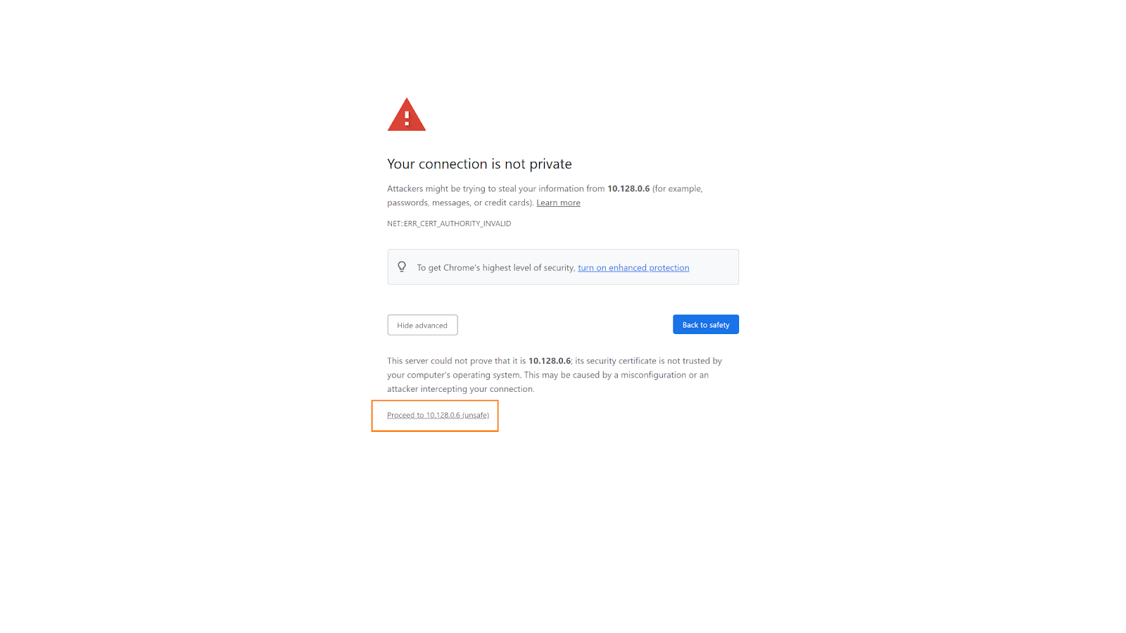 The Chrome warning: Your connection is not private