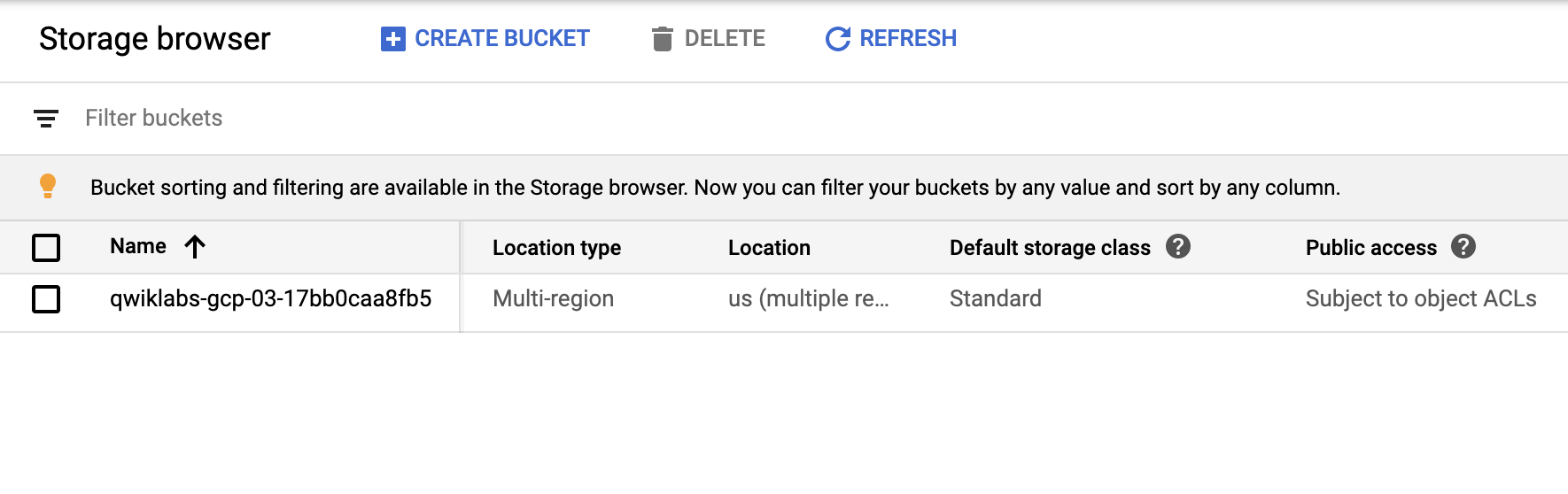 Storage 瀏覽器頁面，當中顯示相關值區