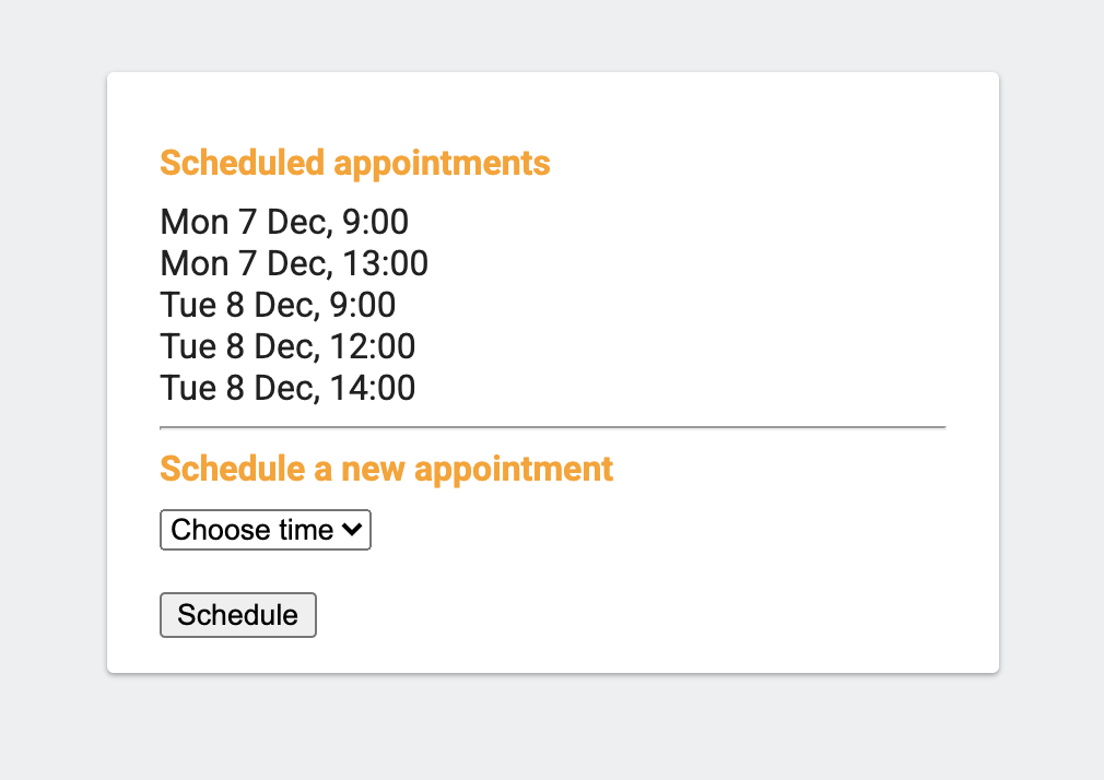 Scheduled appointments window