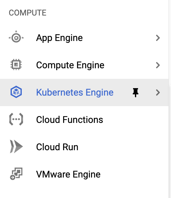 The Kubernetes Engine option highlighted within the Navigation menu.