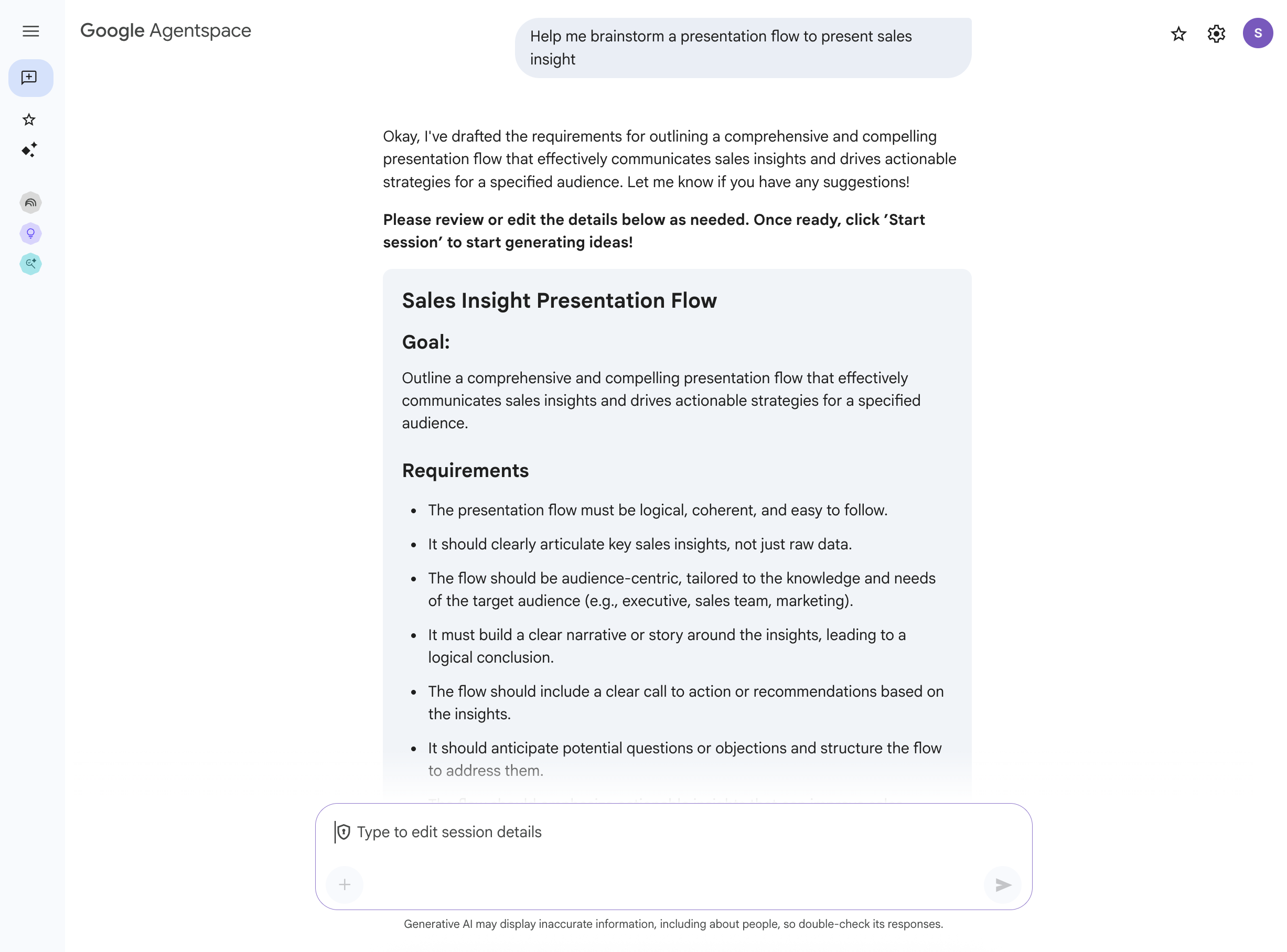presentation flow for sales insight result