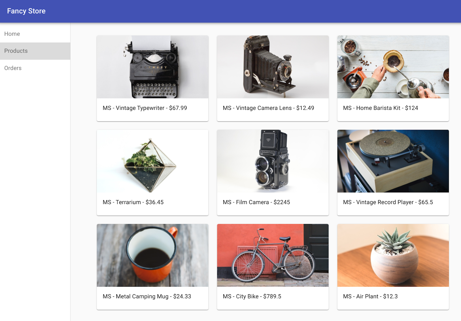 Fancy Store Products tabbed page. Product images are tiled.