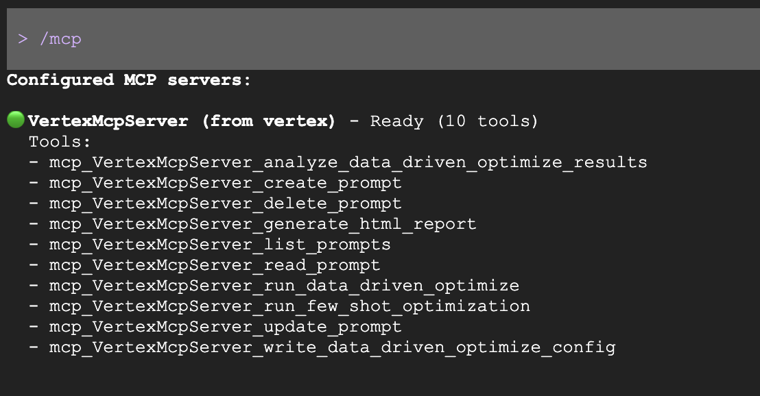 The /mcp command invoked