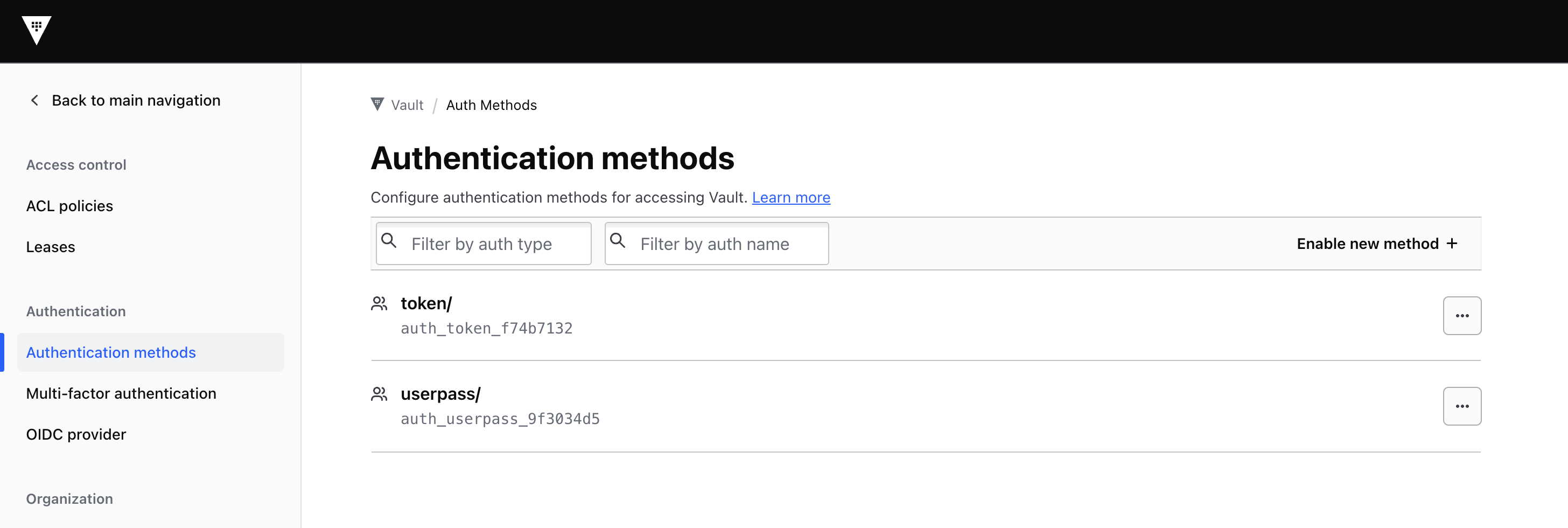 Authentication Methods page.
