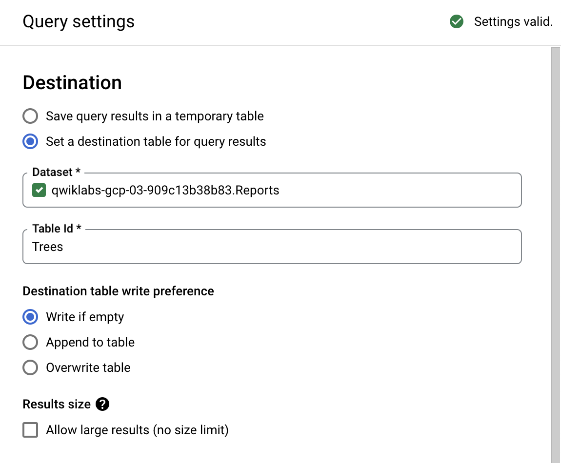 The Query Settings dialog box displaying the updated settings